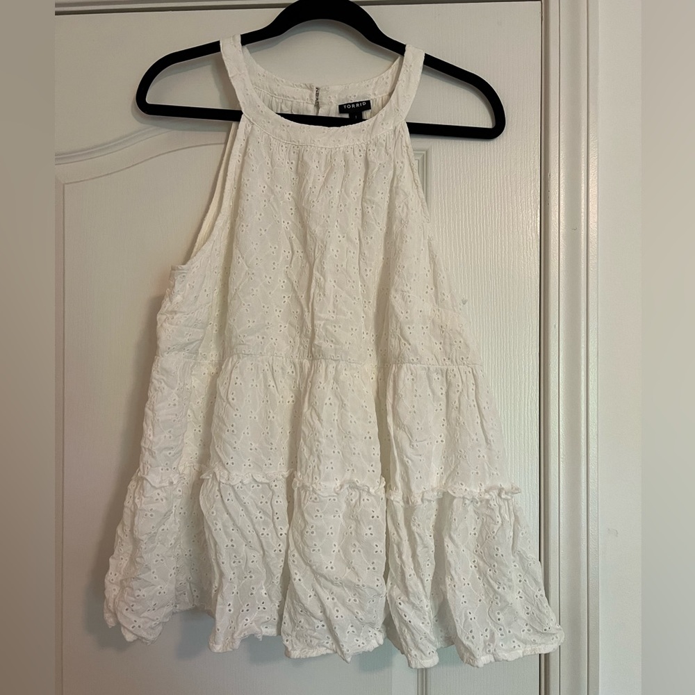 White Mixed Lace Halter Tank